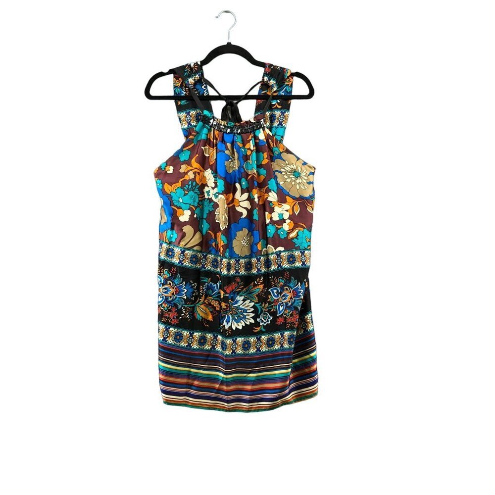 Arden B 100% Silk Cami Halter Top Womens S‎ Multicolor Floral Tropical Beachy